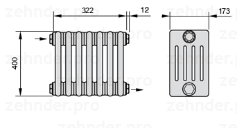 Схема (чертеж) Радиатор Zehnder Charleston 5040/7 №1670 Белый глянцевый RAL 9016